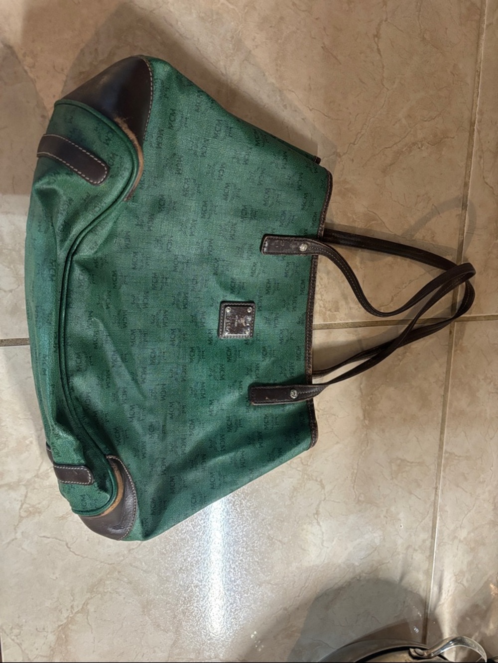 MCM Green and Brown Monogram Canvas Tote USED